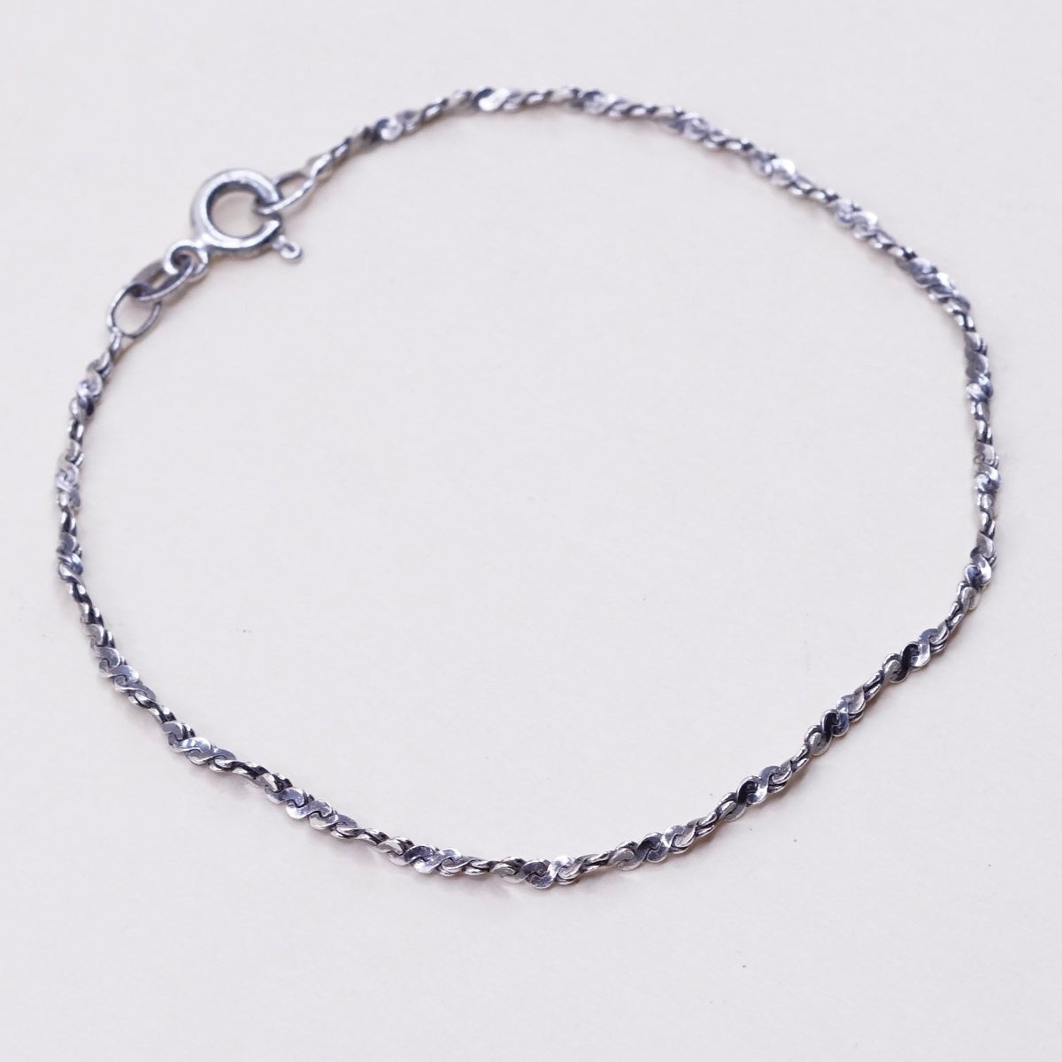 7”, 1.6mm, vtg sterling silver handmade bracelet, twisted nugget link bracelet