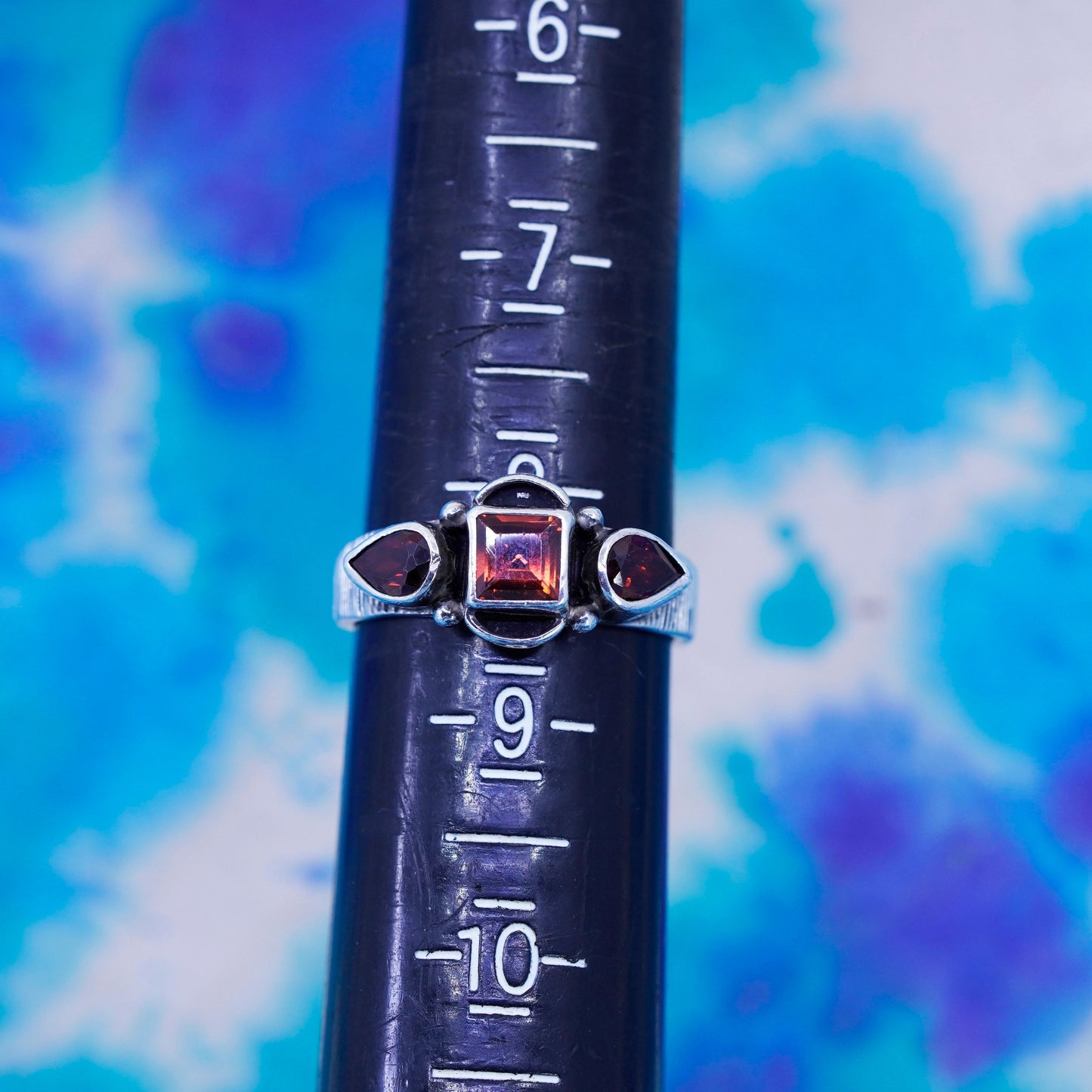 Size 8, Native American Navajo Jason Livingston Sterling 925 silver ring Ruby