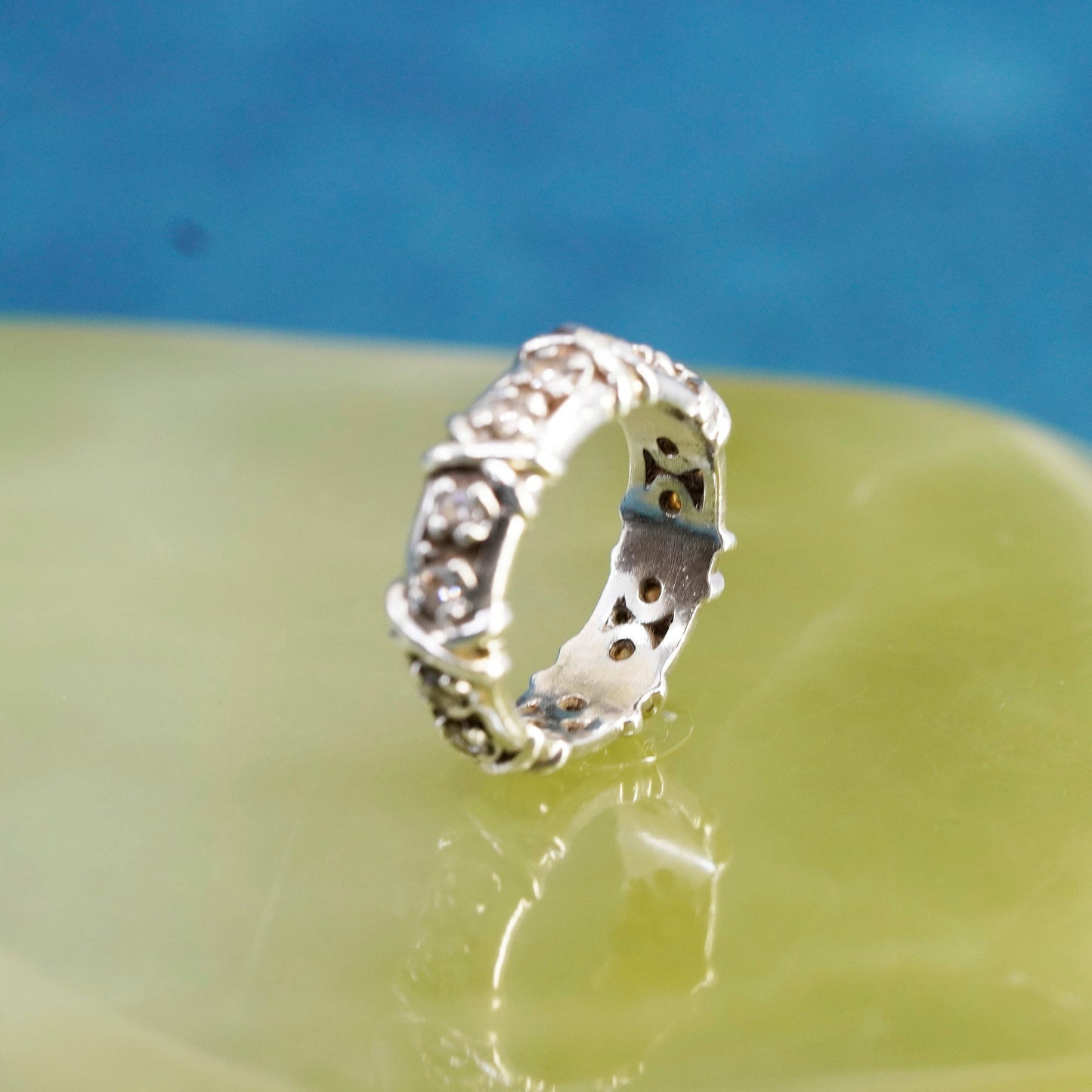 Size 6, Sterling 925 silver handmade ring, 925 stackable wedding band with Cz