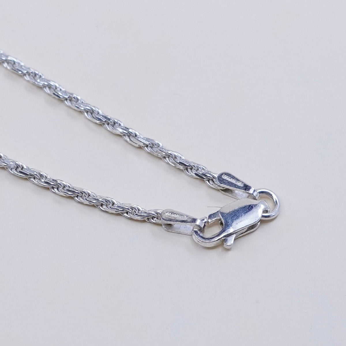30”, 2mm, vintage Italy Sterling silver necklace, 925 diamond cut rope chain