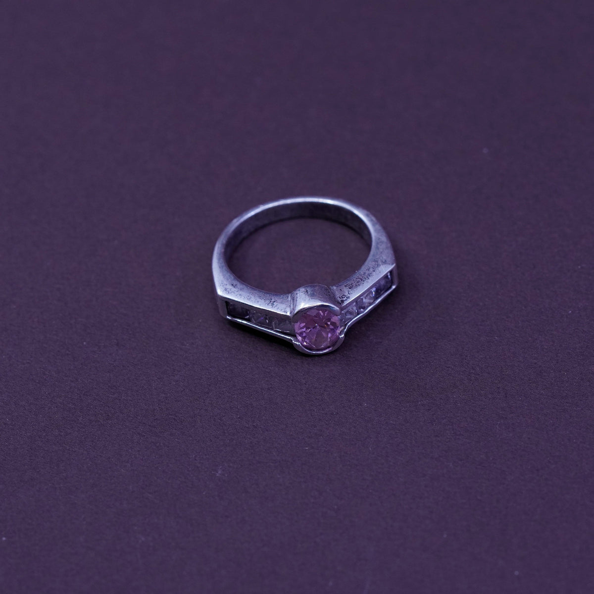 Size 6.5, Sterling silver handmade ring, 925 band with oval pink Cz stone