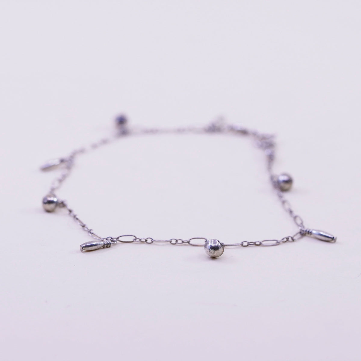 9.5”, Vintage sterling silver handmade anklet bracelet, 925 circle chain charms