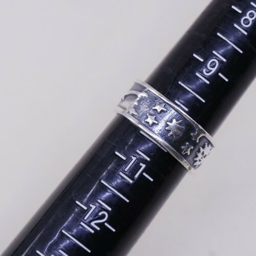 Sz 10, Mexico Sterling Silver Handmade Ring 925 Band Universe Moon Shooting Star