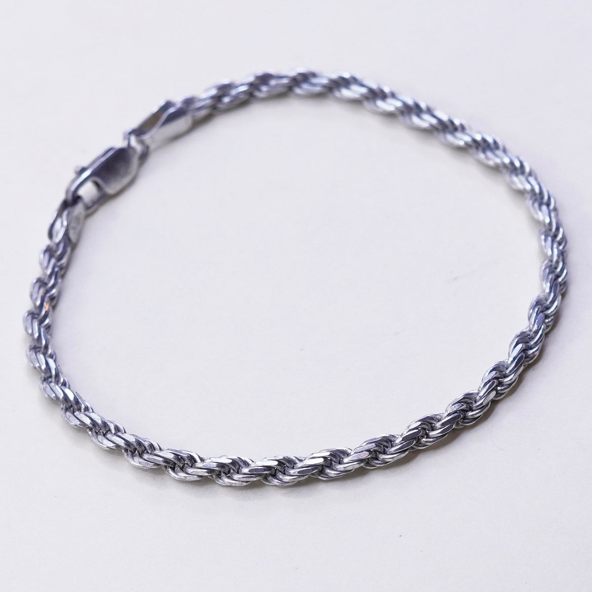 7.25”, 3mm, Vintage sterling 925 silver Italy rope chain bracelet