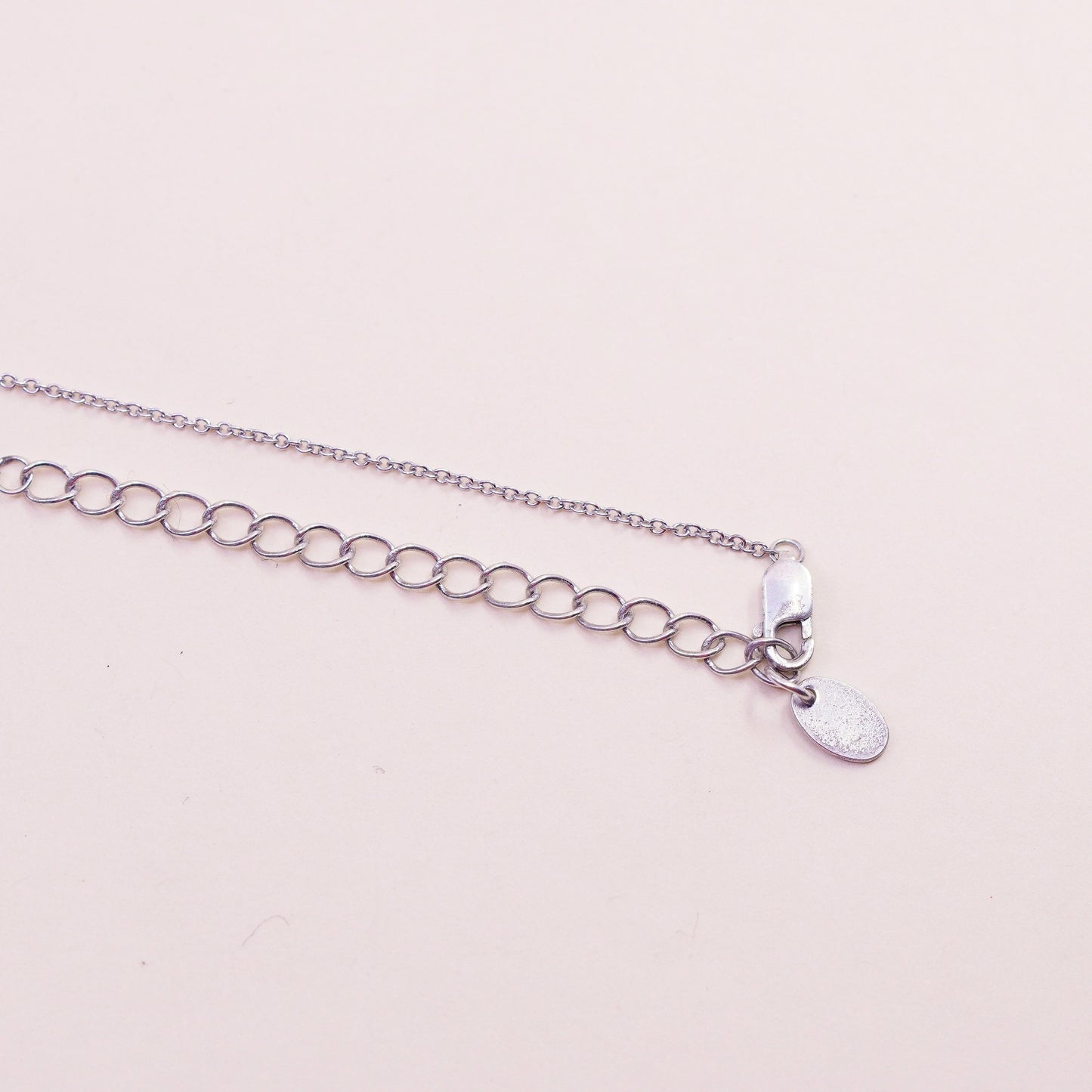 16+2”, Vintage sterling silver circle chain with cz cross pendant, necklace