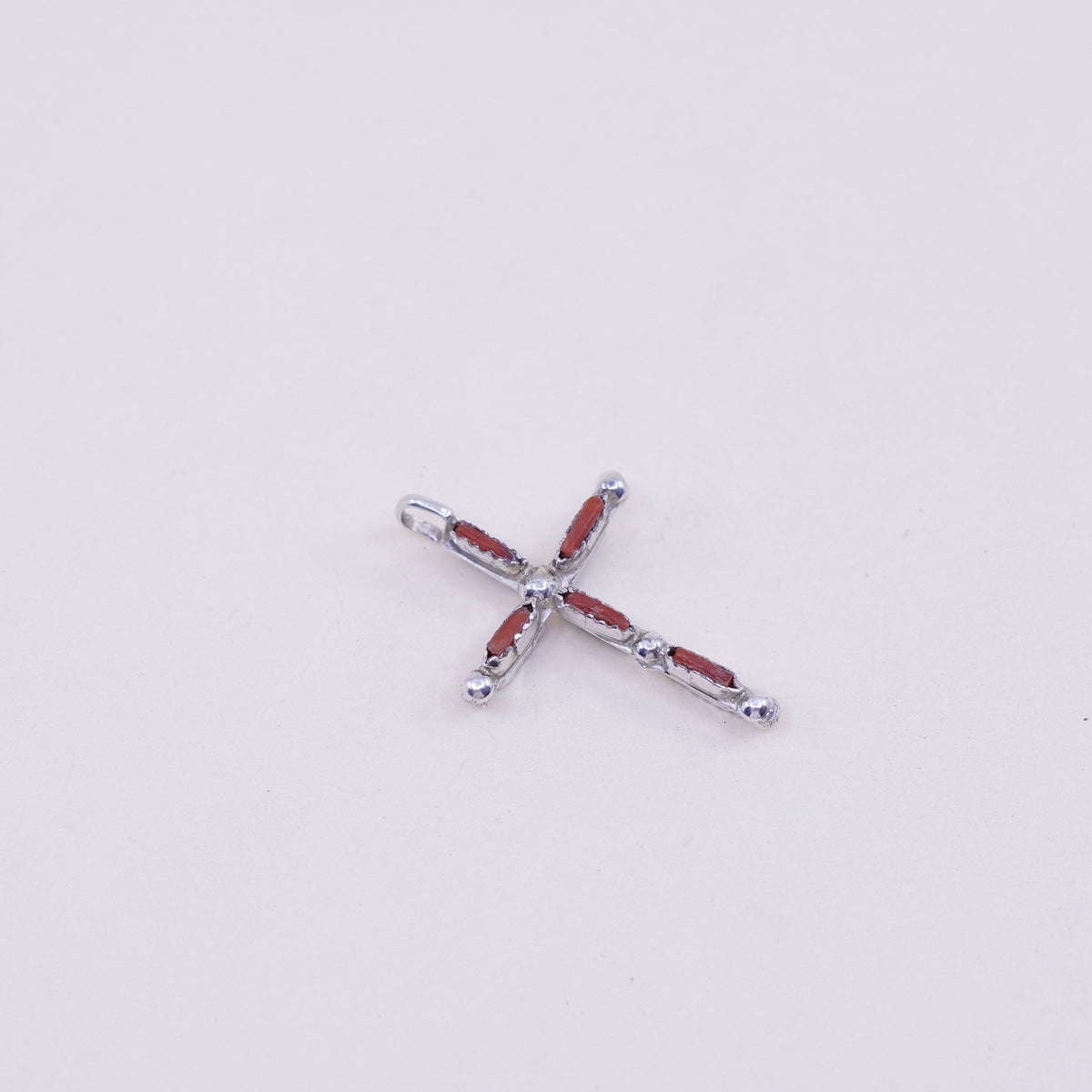 Native American Southwestern sterling silver pendant, 925 cross turquoise coral