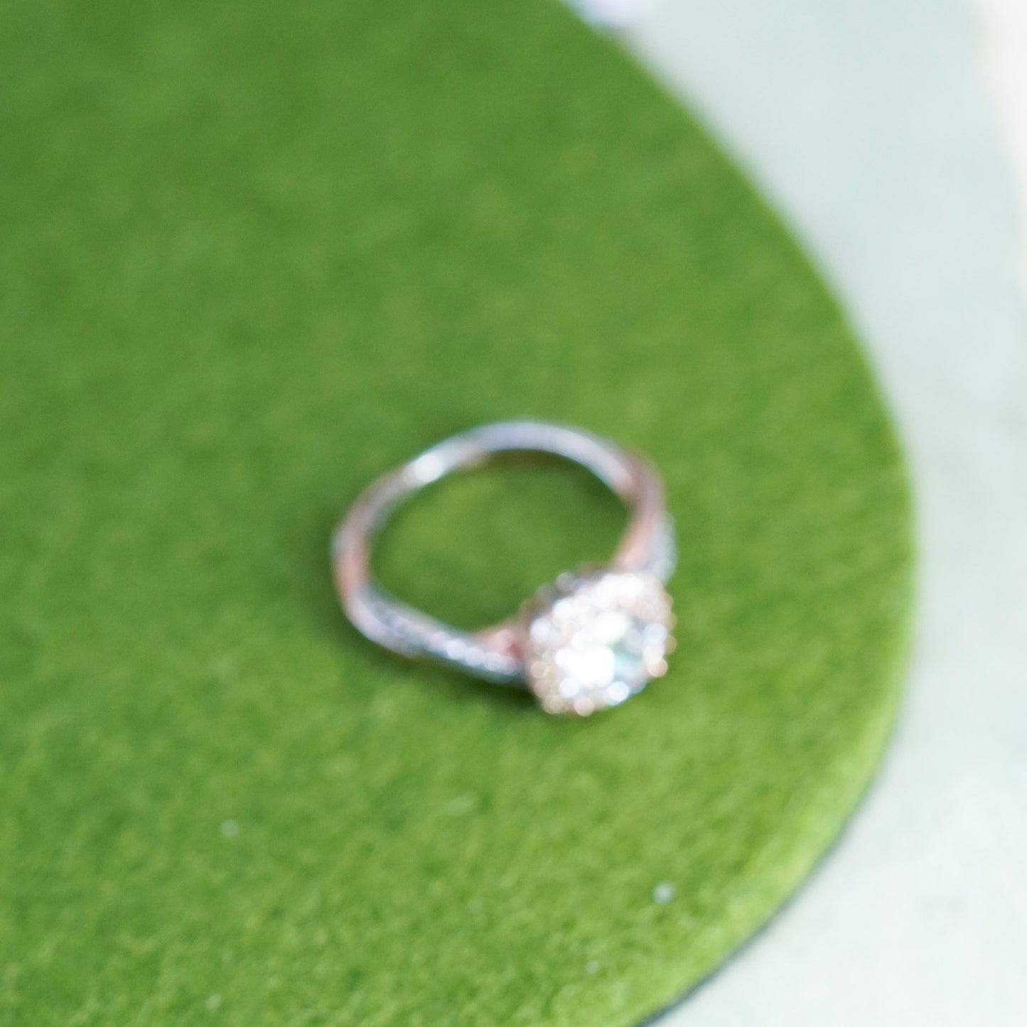 Size 6, two tone Sterling 925 silver engagement ring with emerald CZ cluster cz