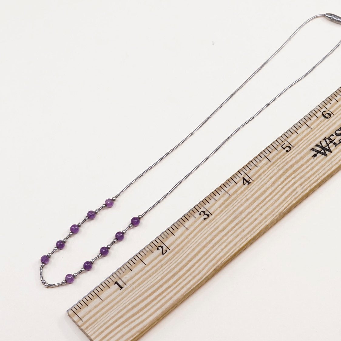 16", Sterling silver handmade necklace, 925 liquid chain with amethyst beads