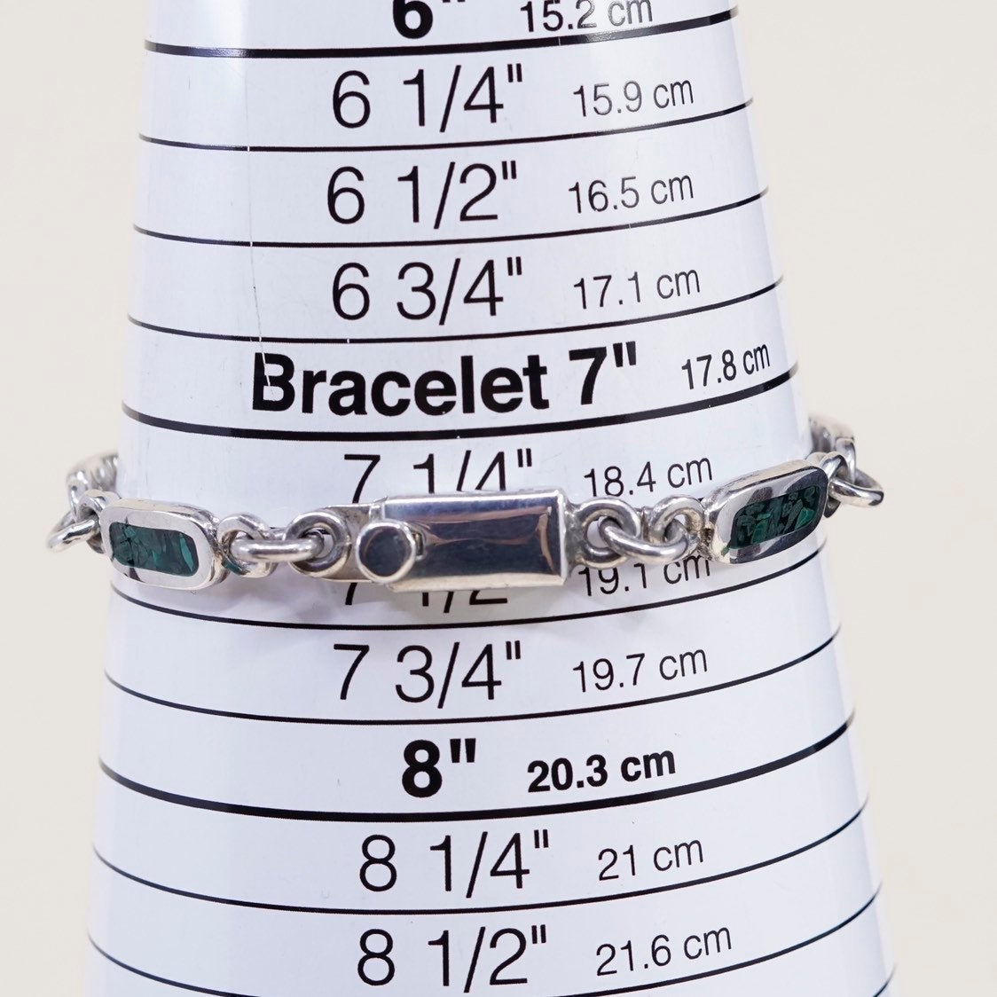 7.5", VTG mexico Sterling silver Handmade bracelet, Mexico 925 w/ malachite