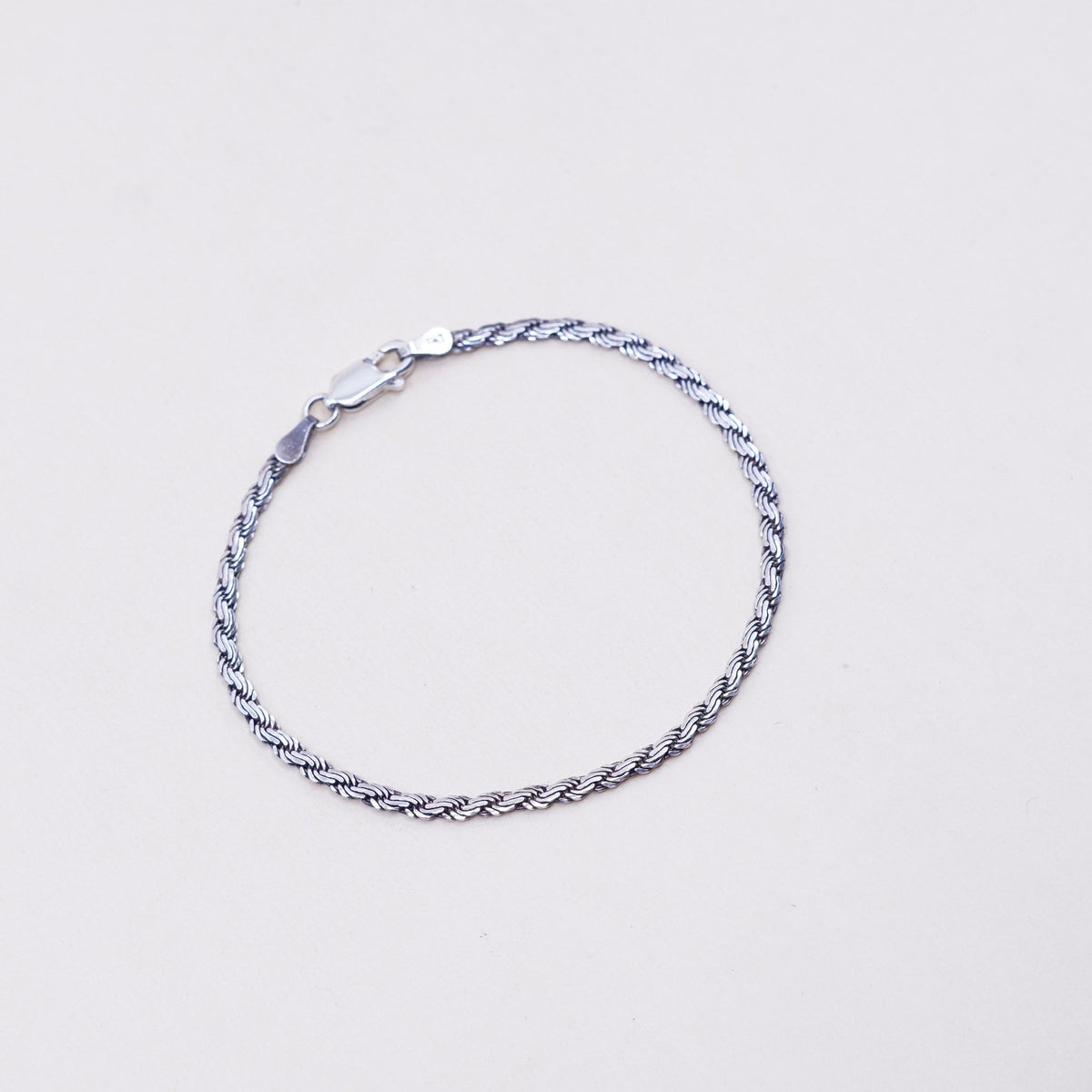 7.25”, 3mm, Vintage sterling silver flatten nugget link bracelet, 925 chain