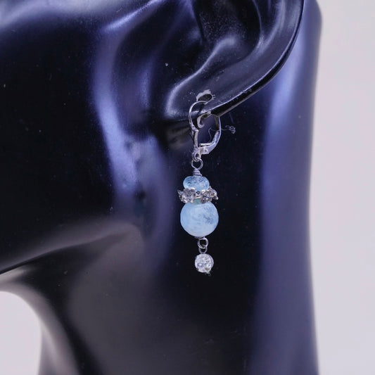 Vintage Sterling 925 silver handmade earrings with blue crystal dangles