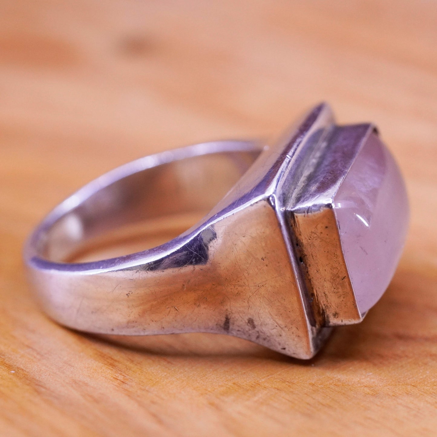 Size 10.5, vintage Sterling 925 silver handmade bold ring with pink Quartz