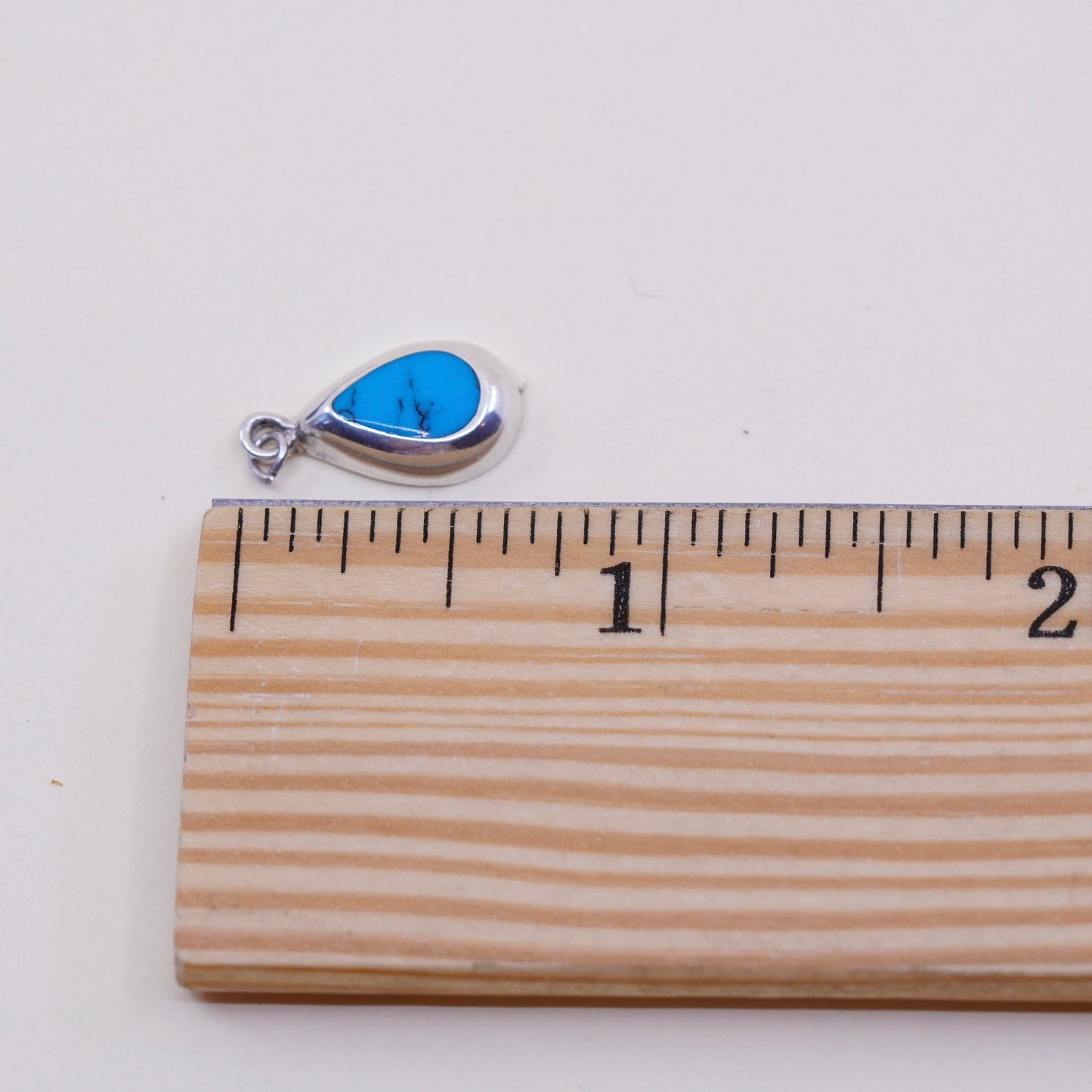 Vintage Sterling silver handmade pendant, 925 teardrop charm with turquoise