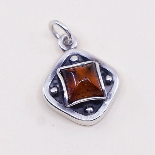 Vintage sterling 925 silver handmade pendant charm with amber