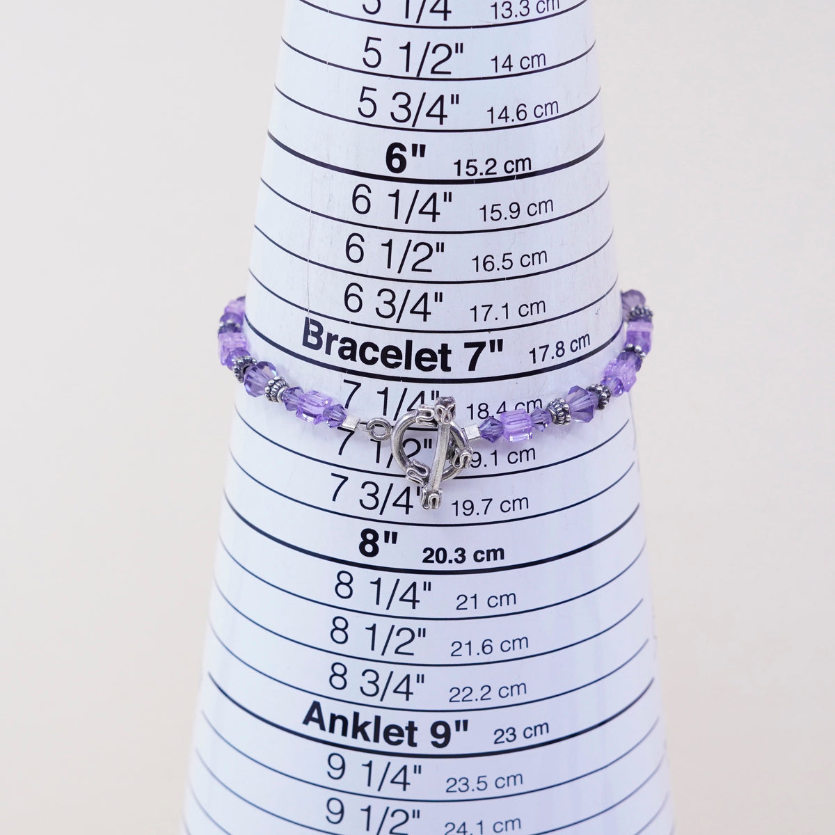 7.25” Vintage Sterling silver handmade bracelet, amethyst crystal beads
