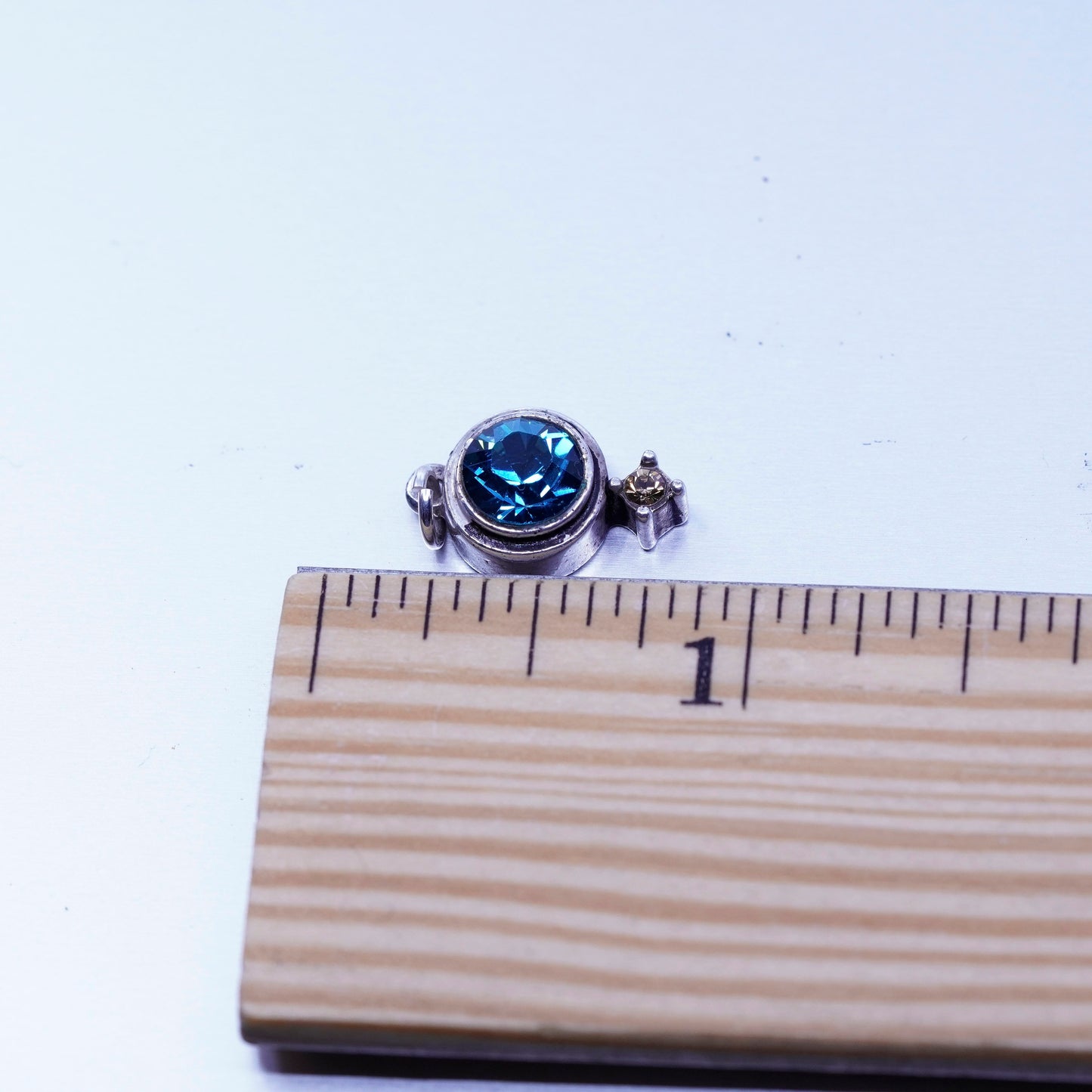 antique sterling 925 silver handmade charm pendant with blue Crystal