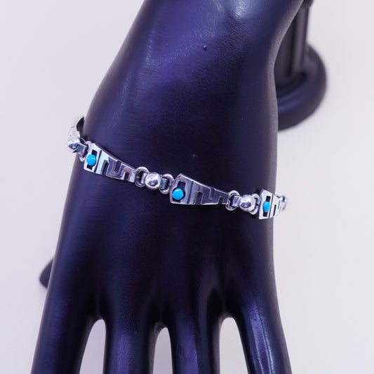 7.25”, Vintage mexico escocia Sterling 950 silver handmade bracelet turquoise