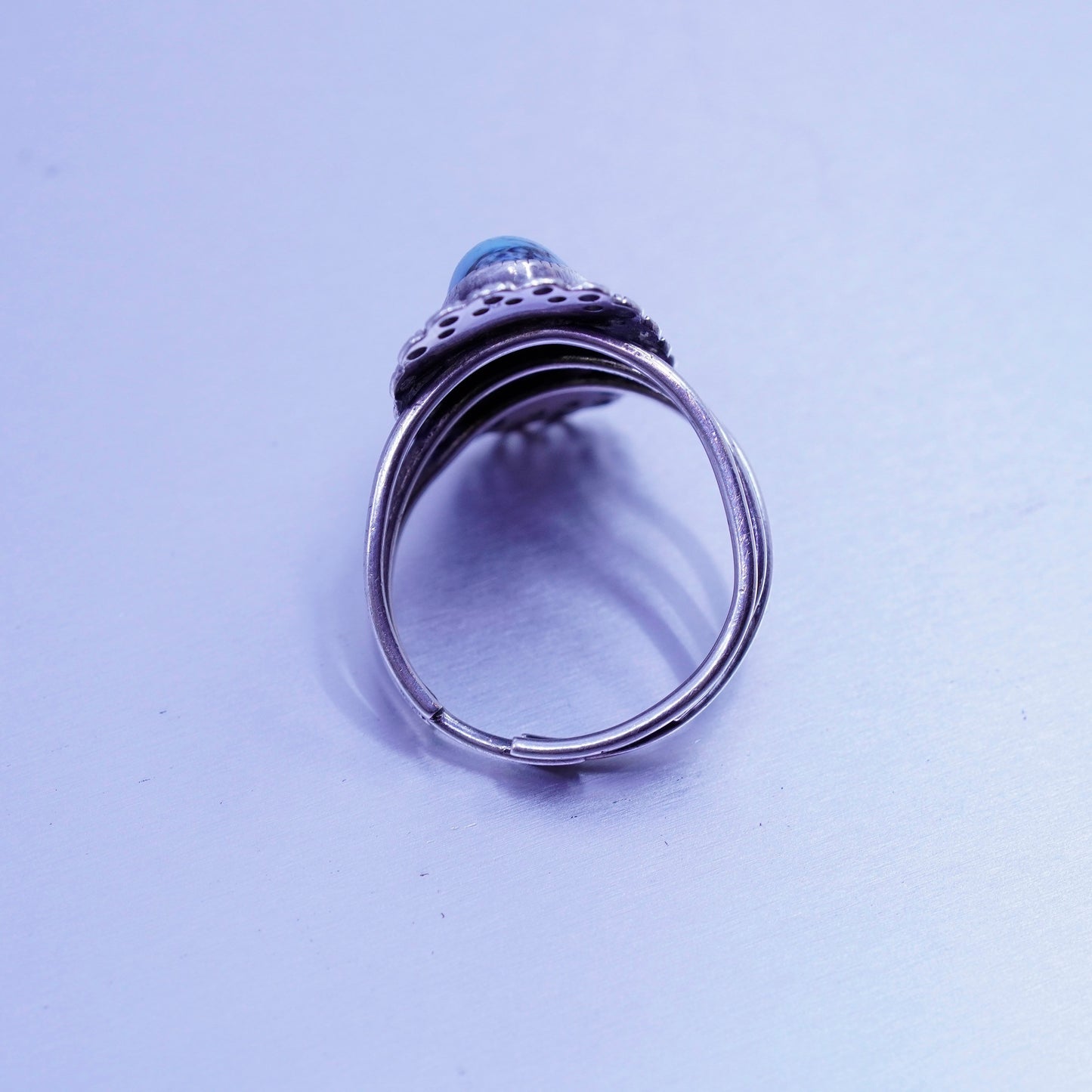 Size adjustable, Beau Sterling 925 silver handmade filigree ring with turquoise