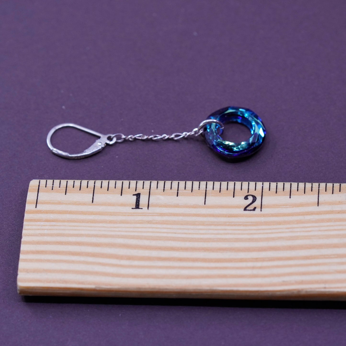 Vintage Sterling silver handmade earrings, 925 hooks with circle blue crystal