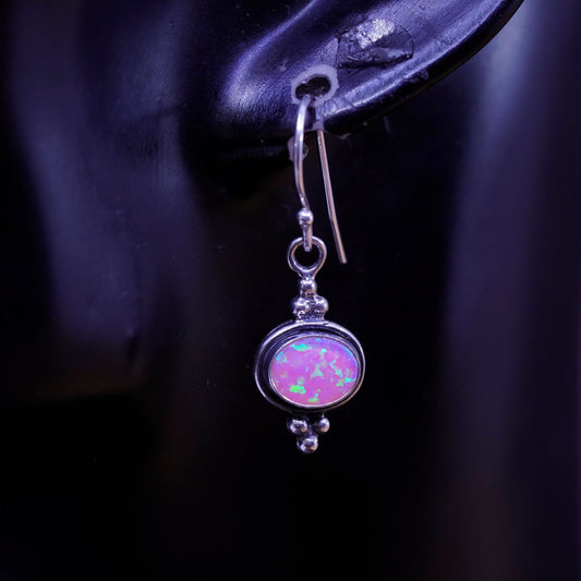 Vintage Sterling 925 silver handmade earrings with oval opal inlay
