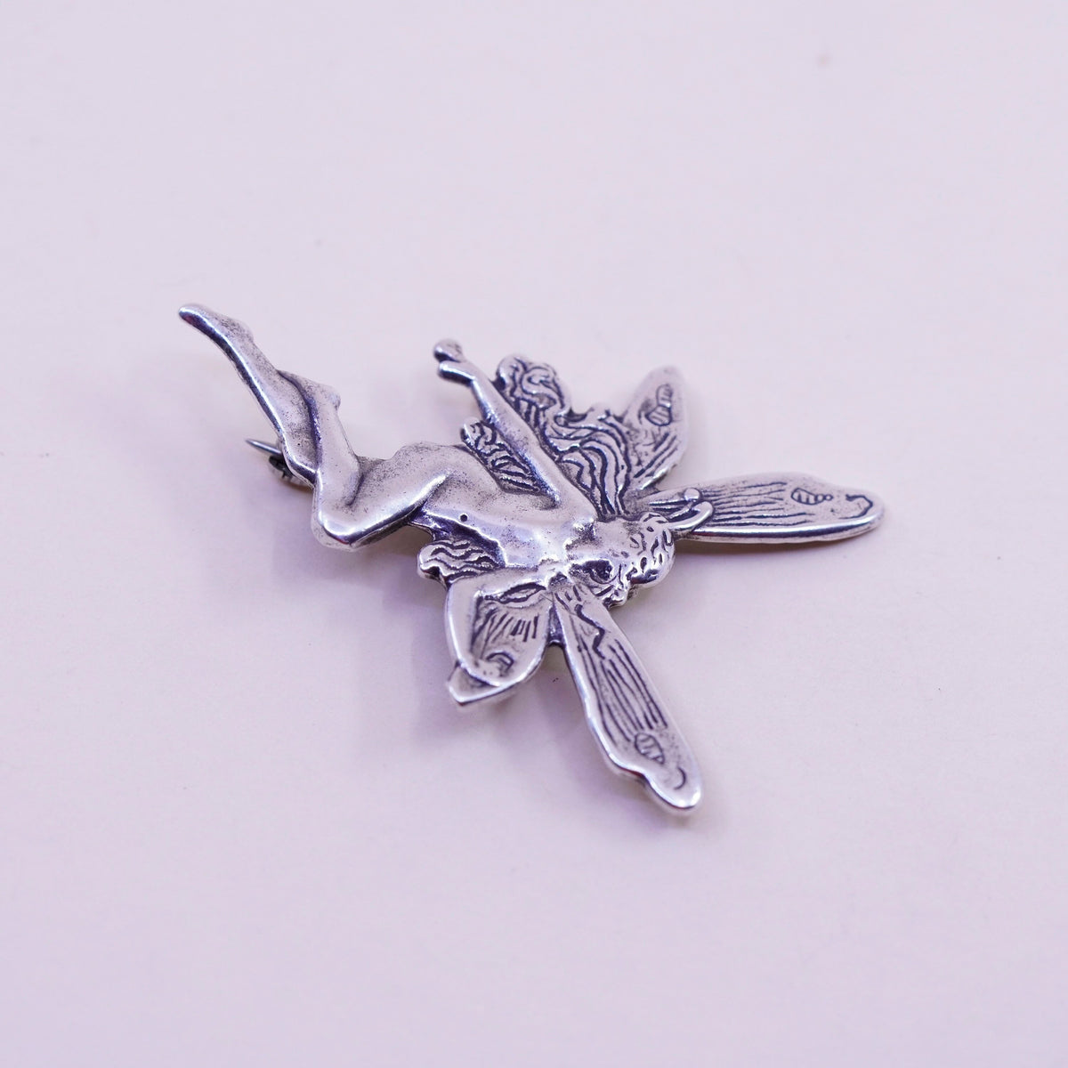 Vintage Sterling silver handmade brooch, 925 fairy pin