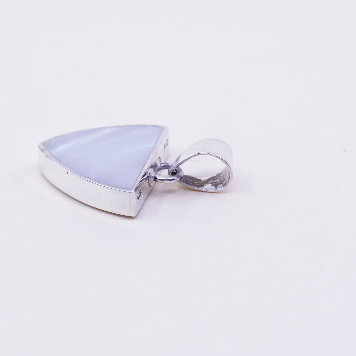 vtg handmade sterling silver, Mexico 925 double sided pendant purple agate MOP