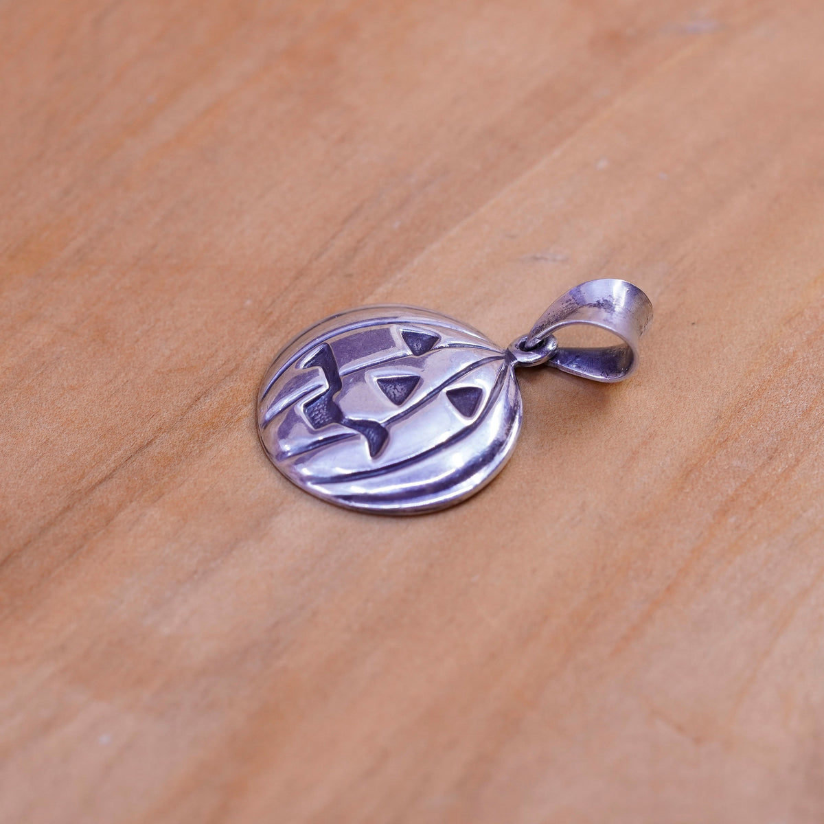 Vintage Sterling silver handmade pendant, 925 Halloween pumpkin