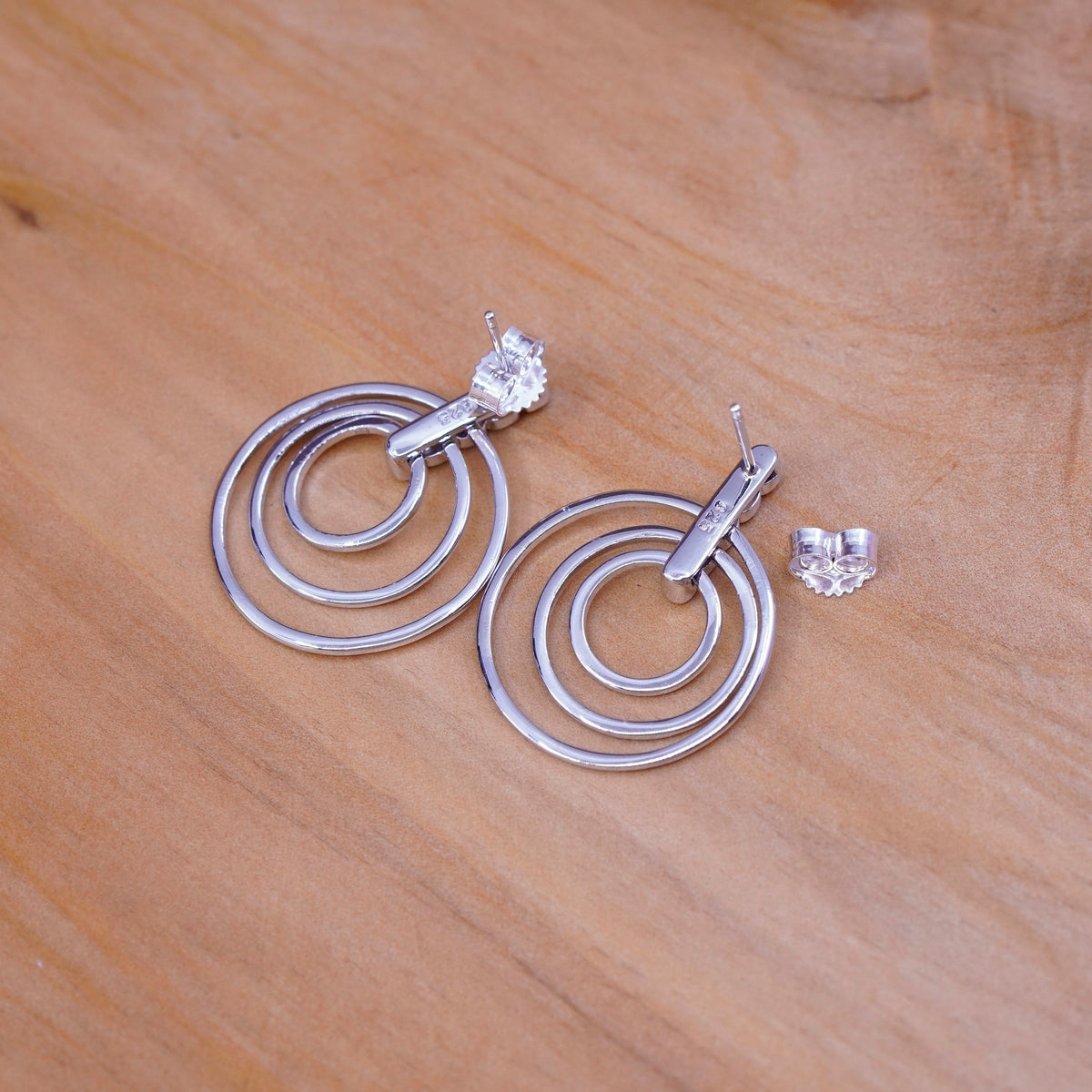Vintage Sterling silver handmade earrings, 925 multi circles dangles with Cz