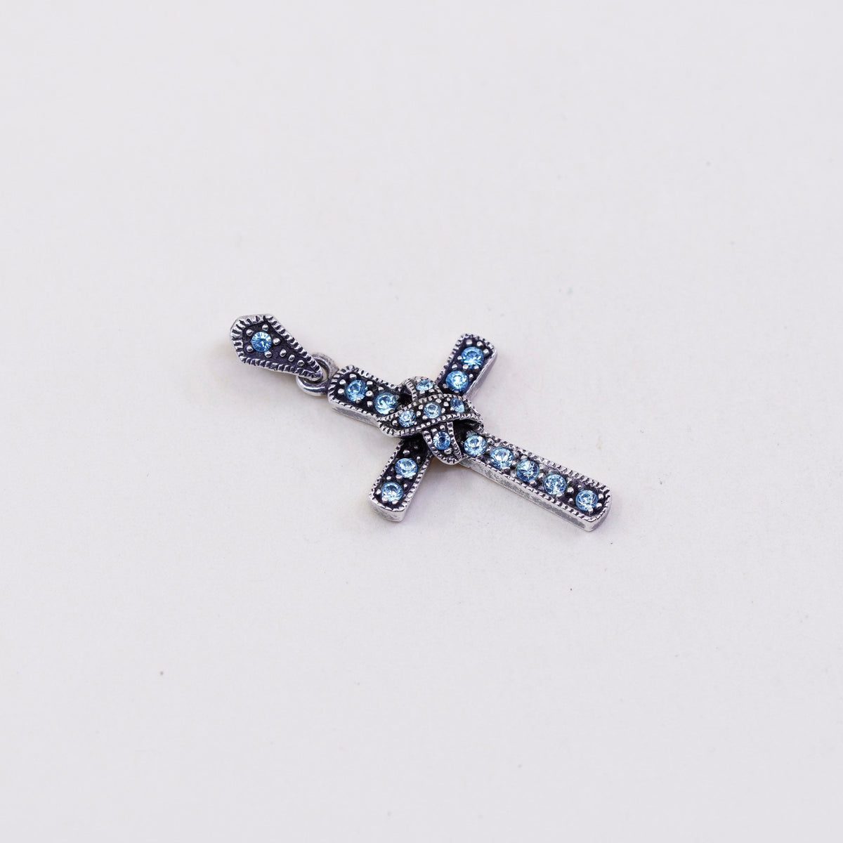 Vintage handmade sterling 925 silver cross with topaz details