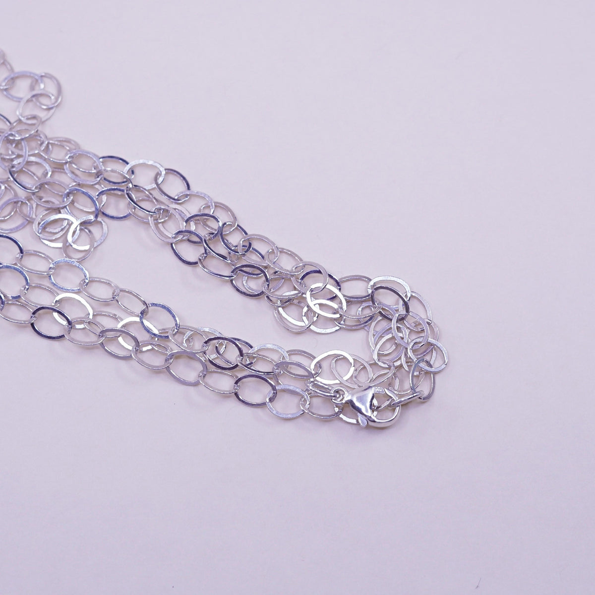96” 7mm, vintage Sterling 925 silver flatten circle extra long necklace