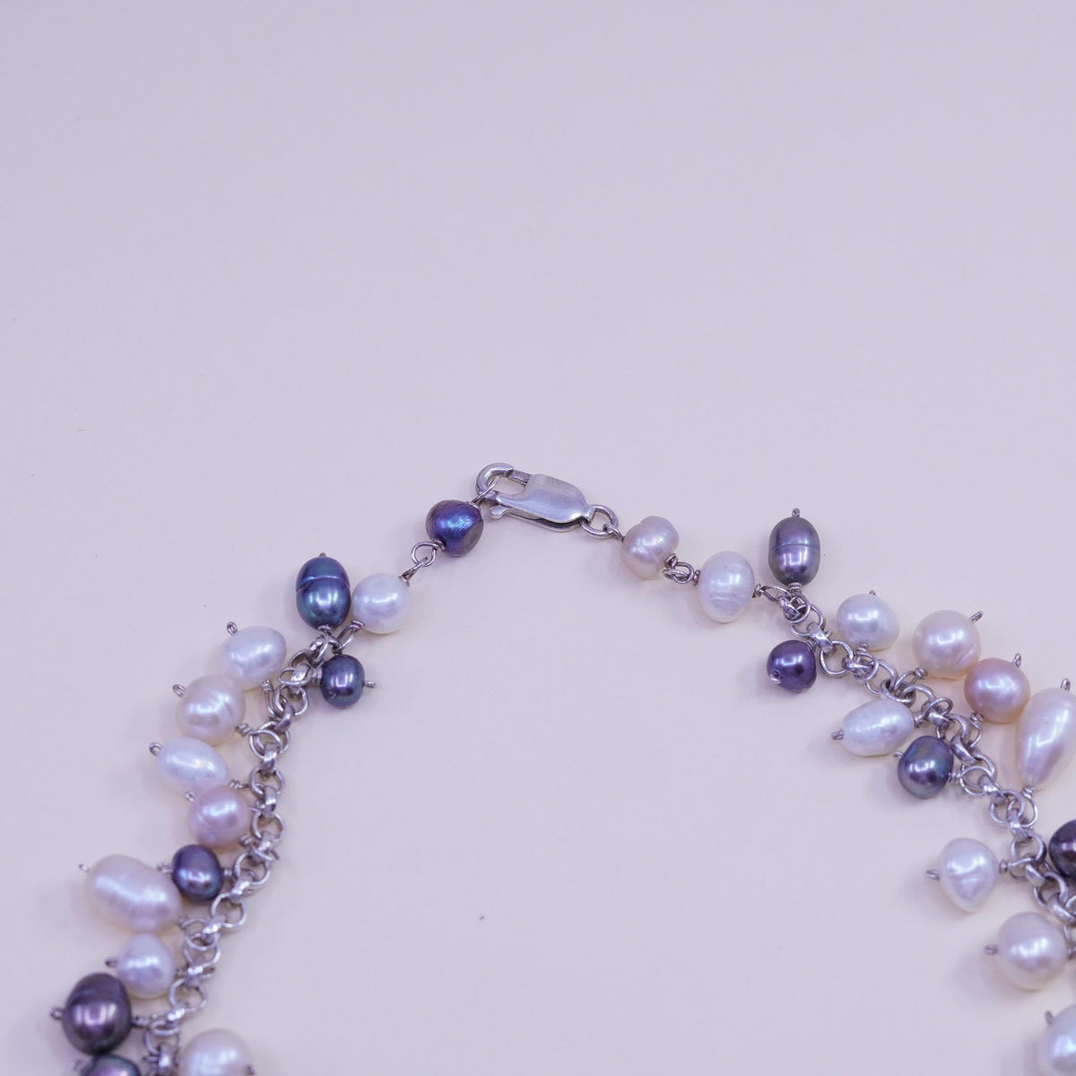 16” 3mm, vintage Sterling 925 silver handmade necklace with cluster pearl beads