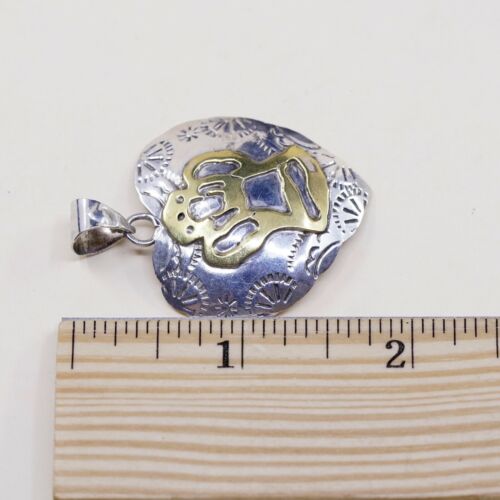 Vintage Two Tone Mexico Sterling 925 Silver Handmade Heart Pendant, Stamped TS-1