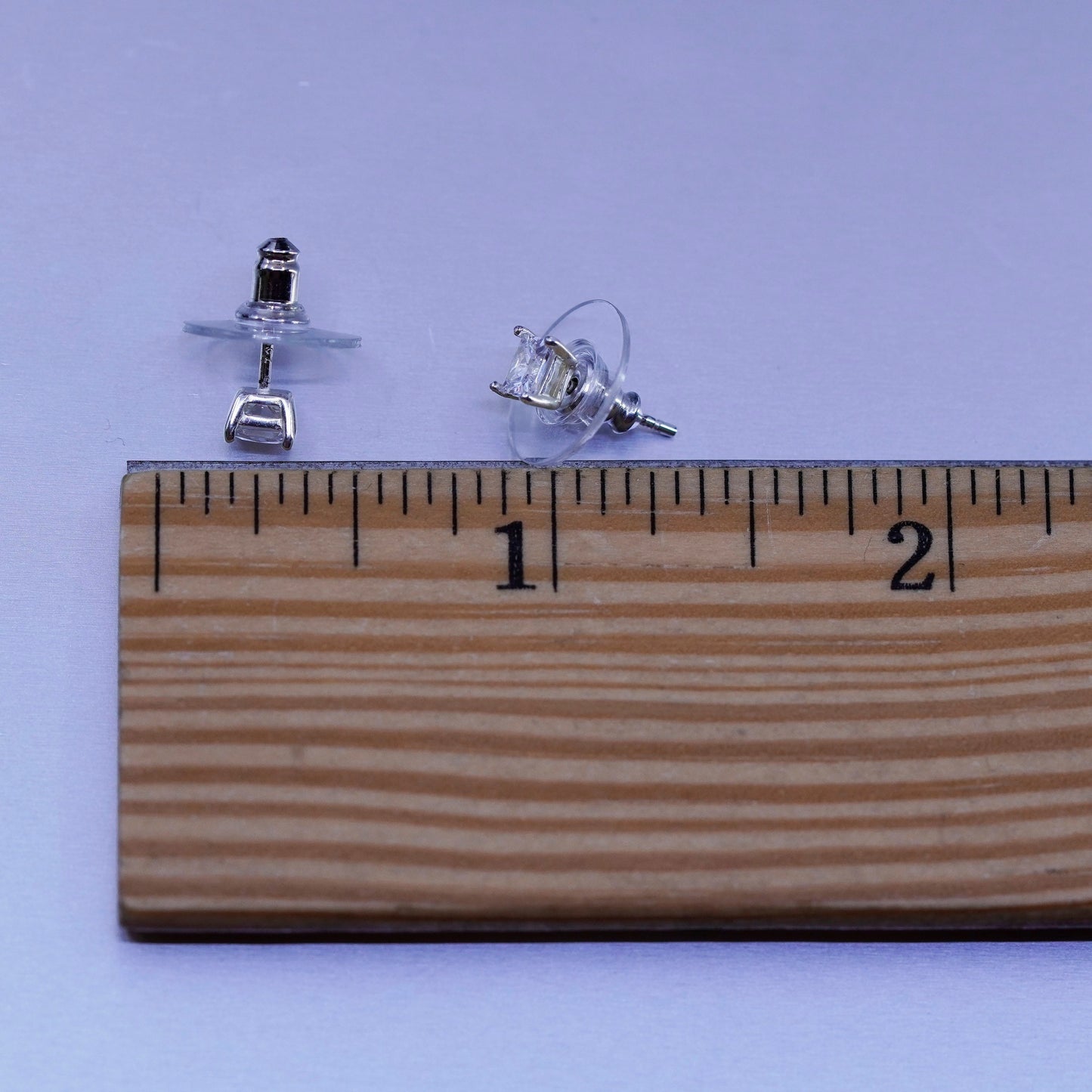 Vintage Sterling 925 silver handmade earrings, square cz studs