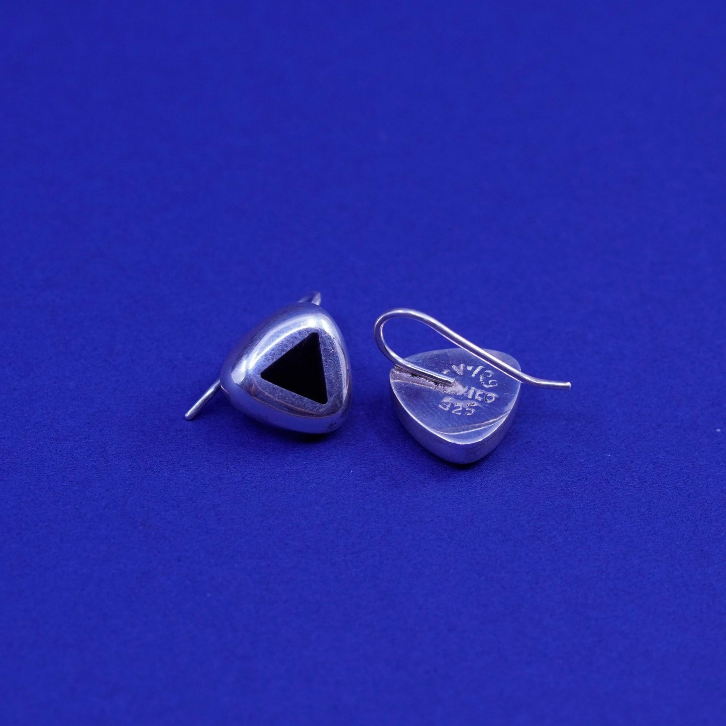 Vintage Mexico Sterling silver handmade Square earrings with obsidian