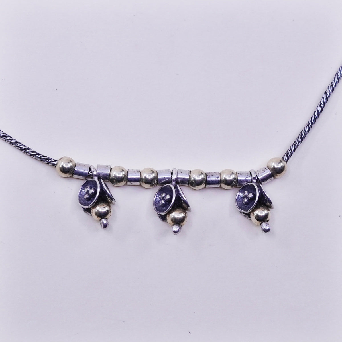 18”, vtg Italy Sterling 925 Silver snake chain necklace 14k Yellow Gold beads