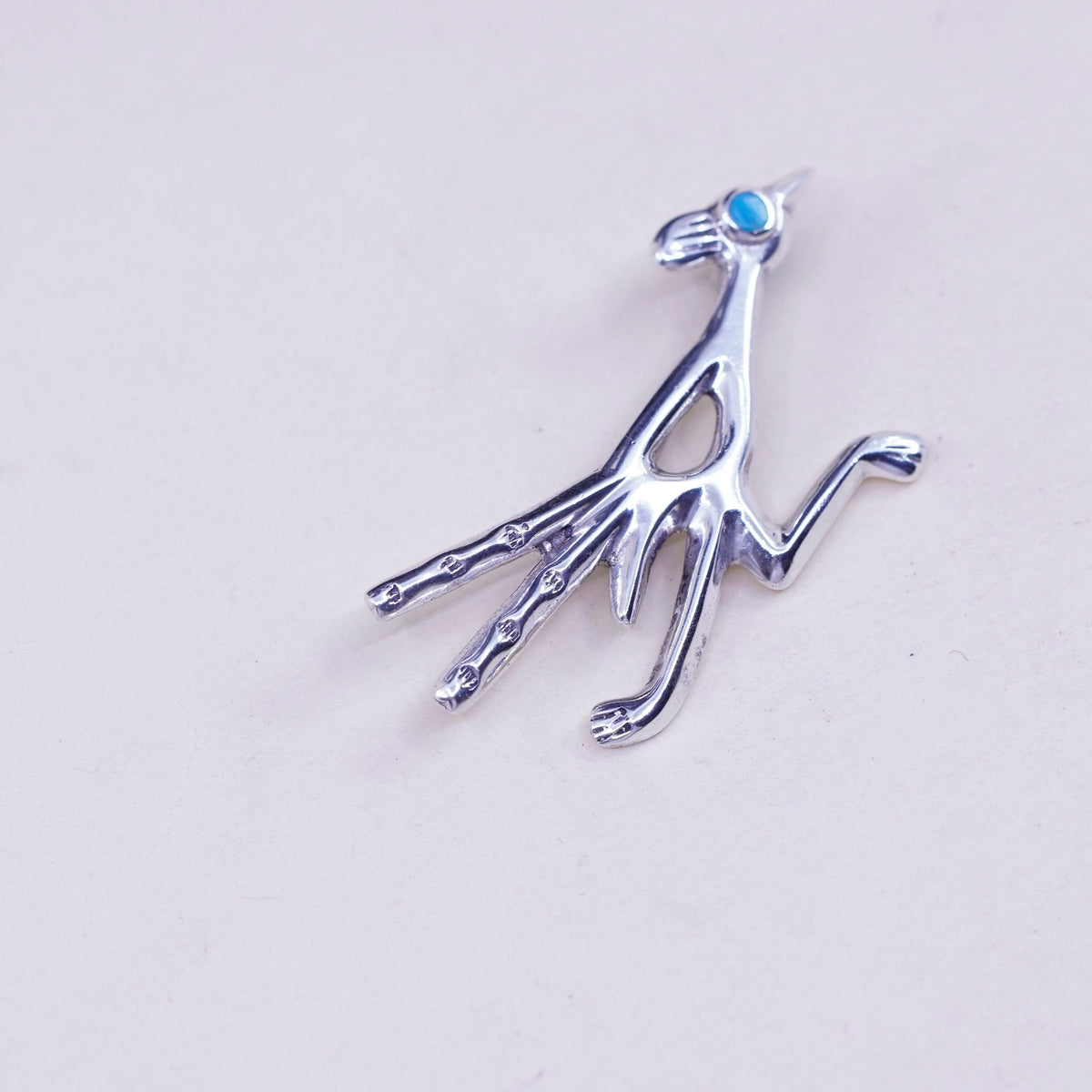 Navajo sterling silver handmade brooch, 925 roadrunner bird pin turquoise