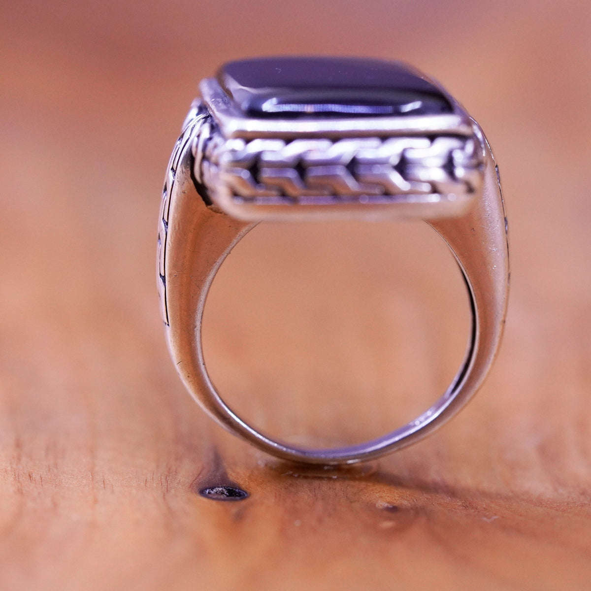 Size 6.25, vintage Mexico Sterling 925 silver handmade ring with oval onyx