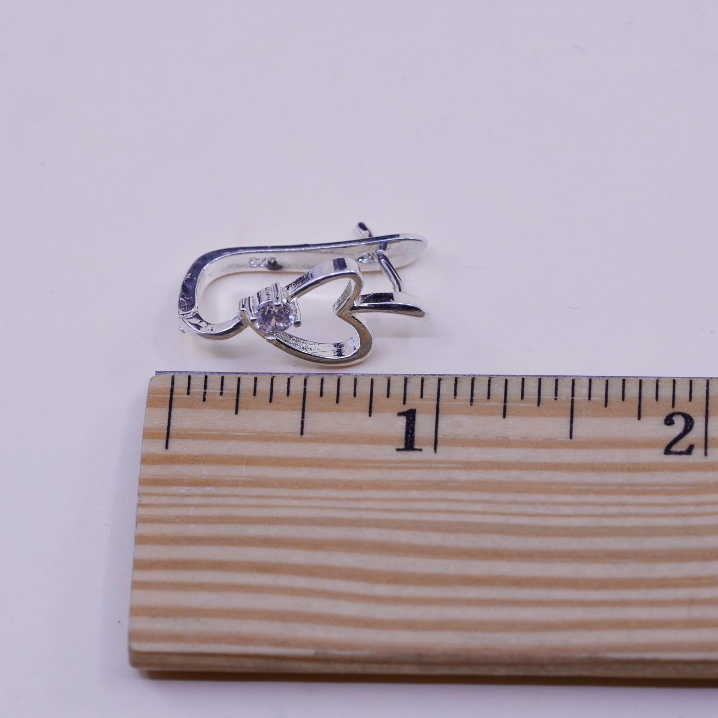 1”, Vintage sterling silver handmade earrings, 925 heart huggie, hoops