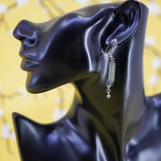 Vintage Sterling 925 silver handmade earrings with long Roman glass and beads