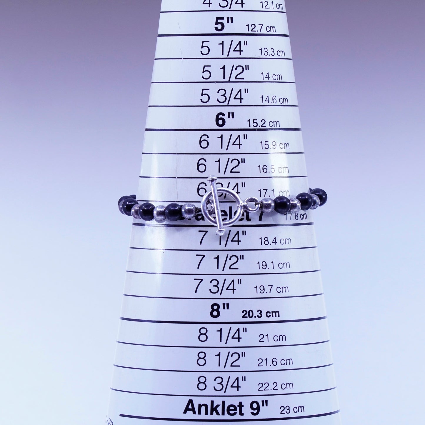 7”, vintage Sterling 925 silver bracelet with obsidian beads