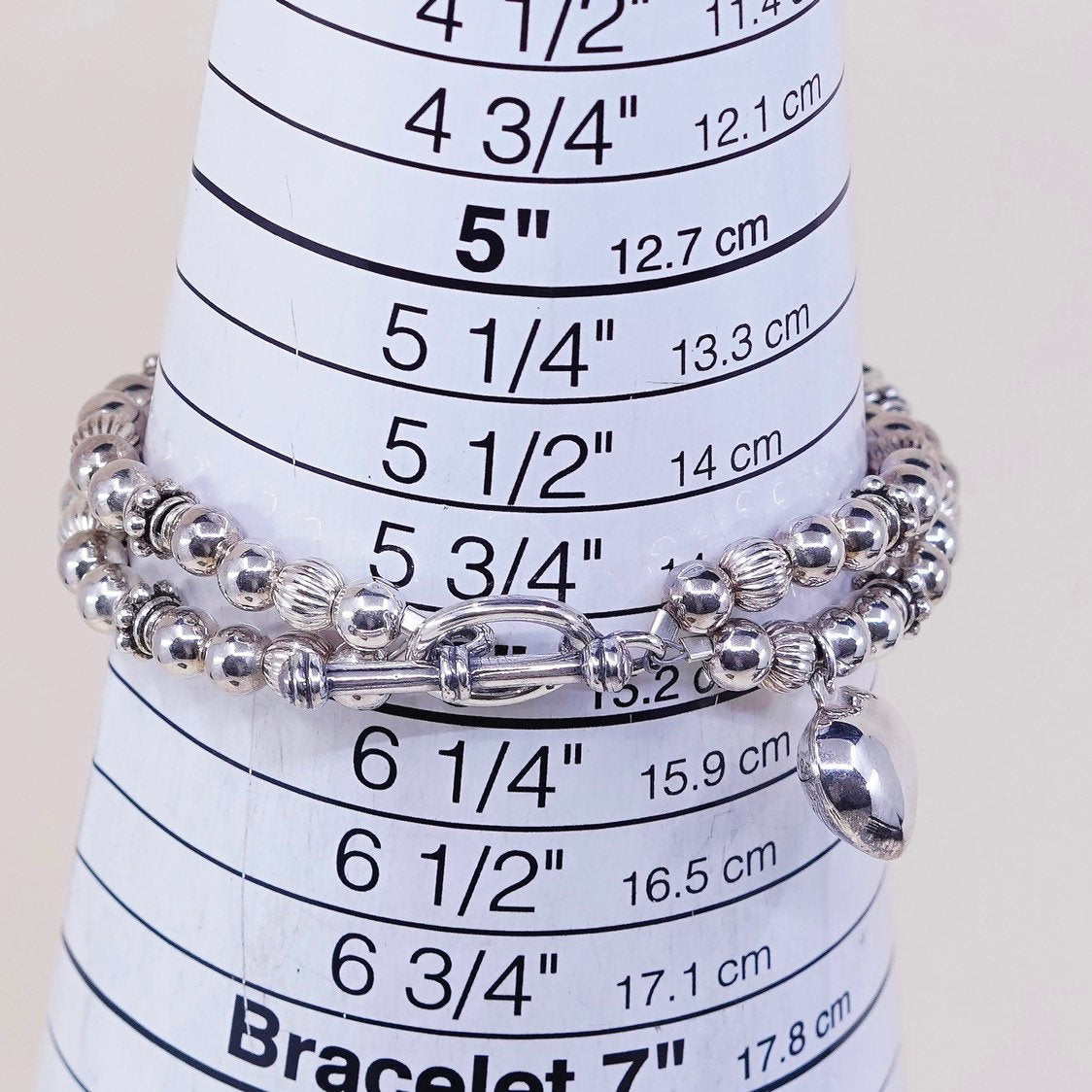 6", sterling silver handmade bracelet 925 double strands beads w mary rose jack