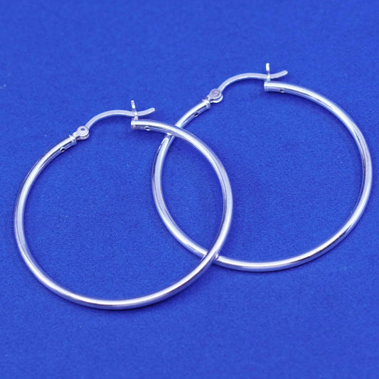1.5”, vintage Sterling silver handmade hoop earrings, 925 huggie