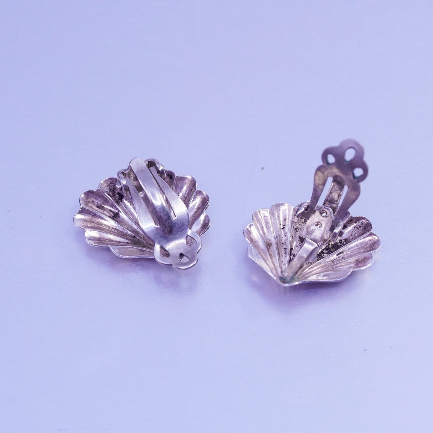 0.75”, Vintage Sterling 925 silver handmade earrings, shell clip on