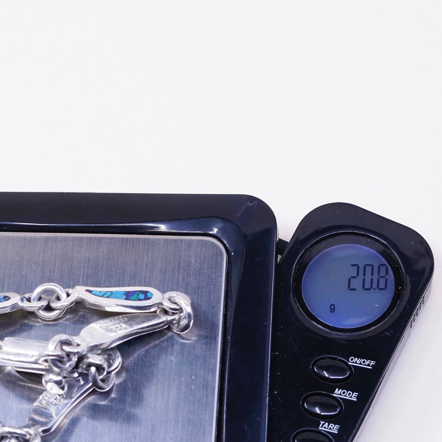 7.75”, mexico hecho en Sterling silver bracelet, 925 teardrop link w/ turquoise