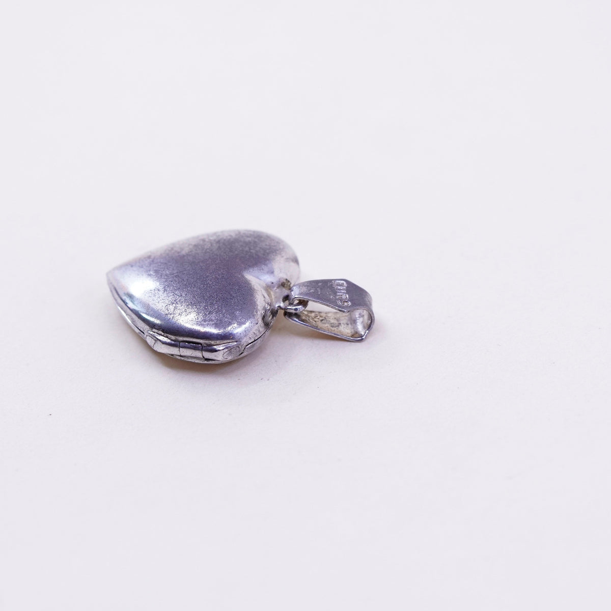Vintage sterling silver photo locket charm pendant, flower textured 925 heart