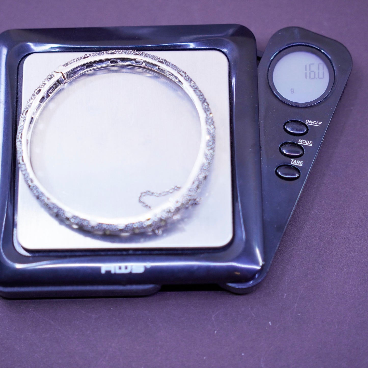 7”, antique sterling silver handmade bracelet, 925 hinged bangle with Marcasite