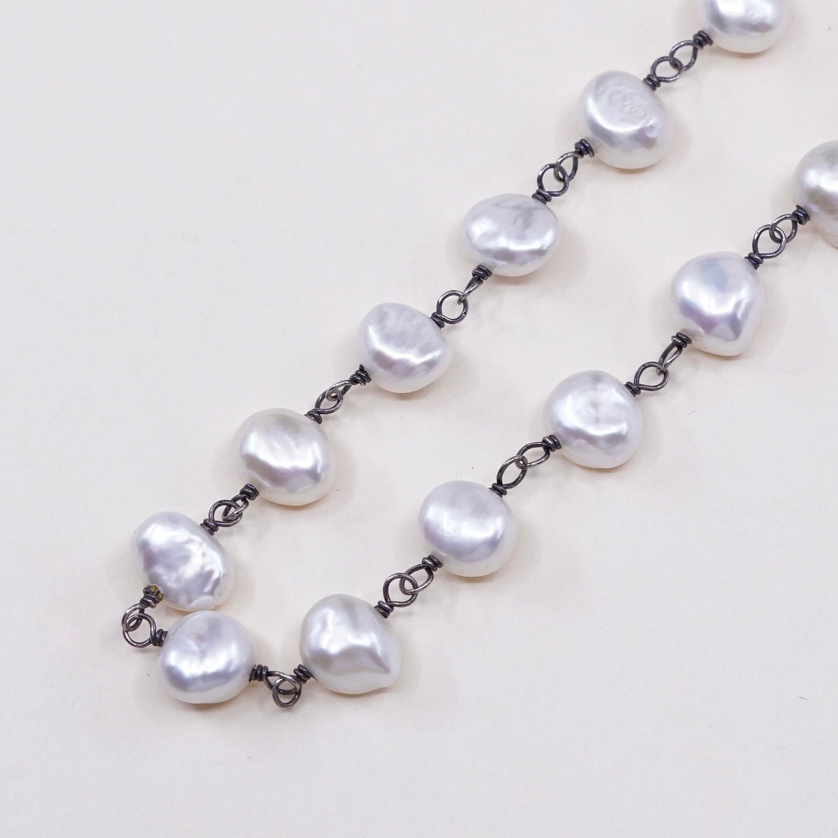 30”, Vintage handmade Sterling silver necklace with pearl beads details