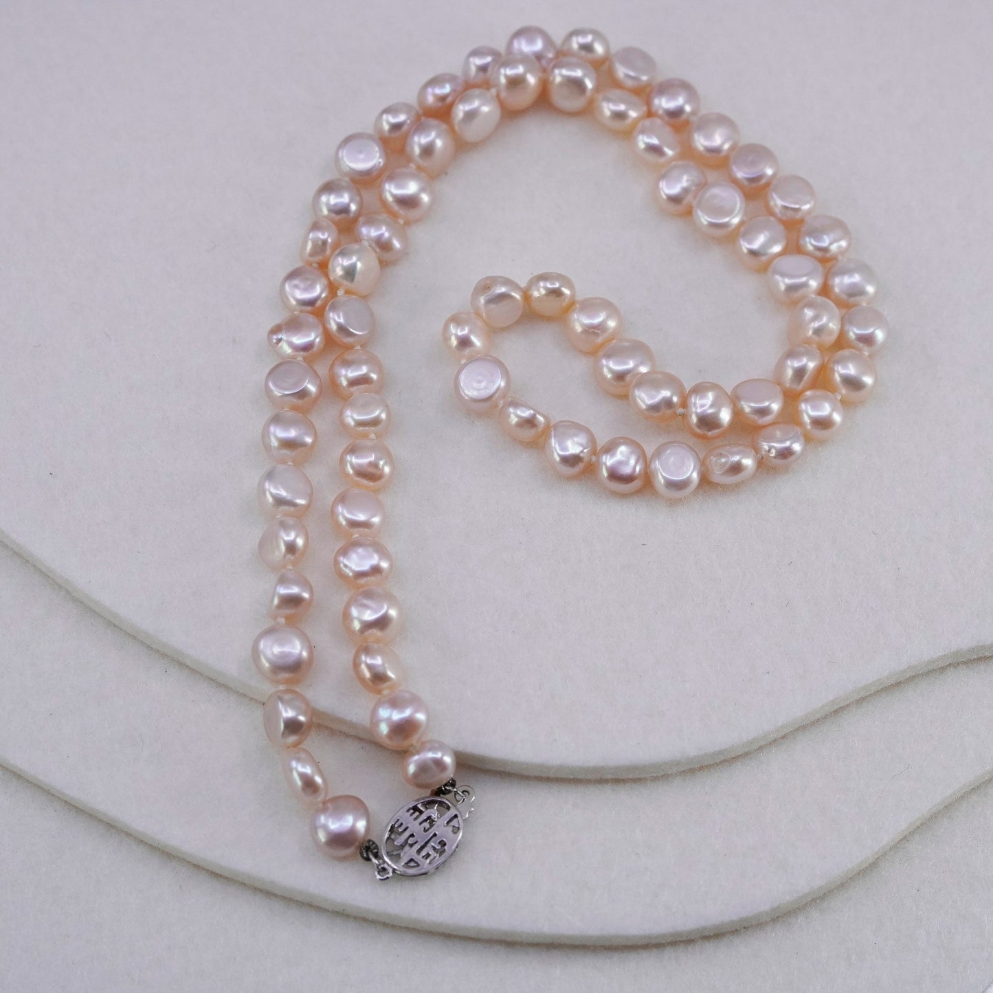 20”, freshwater pearl necklace Sterling 925 silver clasp “happiness longevity