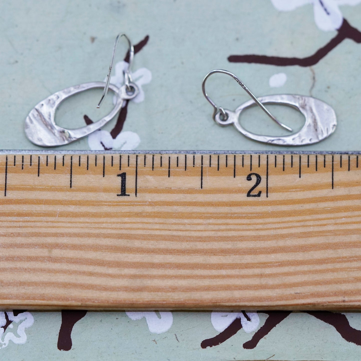 Vintage sterling silver handmade earrings, 925 textured oval dangle