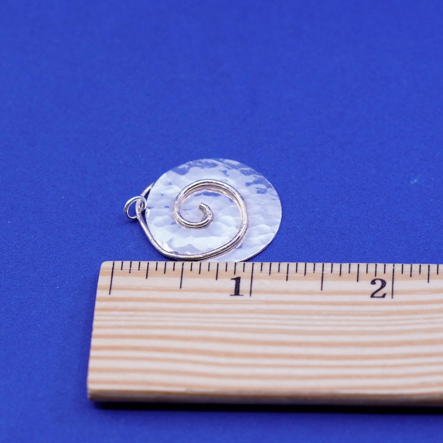 two tone Sterling silver pendant, 925 hammered circle charm with brass swirl